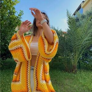 Yellow and Orange Granny Square Crochet Sweater
